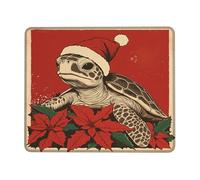 Christmas Turtle Design Mouse Pad, Red Holiday Poinsettia Art Mousepad, Rubber Non-Slip Washable Gaming Mouse Pad for Home and Office Use Square 8x10 Inch