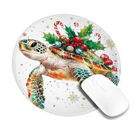 Christmas Turtle Desk Mouse Pad, Colorful Holiday Sea Turtle Design, Rubber Non-Slip Washable Mousepad for Home and Office Use Round 8x8 Inch