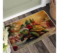 Christmas Turtle Doormat, Festive Green Tortoise Door Mat for Outdoor & Indoor Entrance Holiday Decor, Rubber Waterproof Non-Slip Dust Absorbent Front Doormat, Easy Clean 29x17 Inch