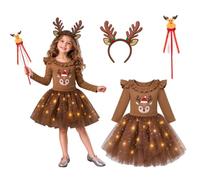 Christmas Tutu Dress Costume Set with Light Up Skirt Hat Socks Candy Cane | Built in Colourful LED Lights Illuminate the Tutu Skirt for Festive Parties Seasonal Holiday Photos and Dress Up Events