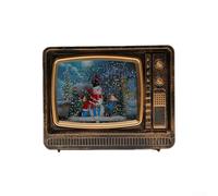 Christmas TV Music Box Snow Globe with Melodies USB/Battery Power for Holiday Decor Gifts Festive Centerpiece Calming Ambient Light(Copper snowman)