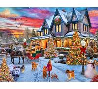 Christmas Twilight Jigsaw Puzzle 550 Piece by Vermont Christmas Company - Fully Interlocking & Randomly Shaped Pieces - 24" x 18" - Holiday Puzzles for The Family