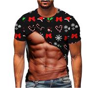 Christmas Ugly Shirts Men Short Sleeve Funny Graphic Muscle Print Pullover Tops Casual Crewneck 3D Print Sweatshirts Hawaiian Tee Shirts Slim Fit Xmas Pullover Shirt Plus Size S-4Xl