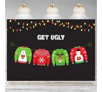 Christmas Ugly Sweater Backdrop Get Snowman Red Green Sweater Photographic Background Winter Holiday Xmas Eve New Year Banner 240X180cm