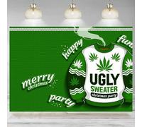 Christmas Ugly Sweater Backdrop Party Green Sweater Photographic Background Winter Holiday Xmas Eve New Year Decor Banner 210X150cm