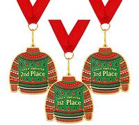 Christmas Ugly Sweater Medal Award, 1st 2nd 3rd Place Medal Award for Ugliest Sweater Contest Ugly Sweater Contest Prizes Necklace Jewelry for Parties Holidays Christmas Tree Ornament