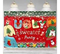 Christmas Ugly Sweater Party Backdrop Red and Green Let's Get Elfed Up Decoration Photographic Background Party Banner 300x200cm