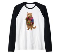 Christmas Ugly Xmas Sweater Cat Smoking Cigarette Reindeer Raglan Baseball Tee