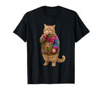 Christmas Ugly Xmas Sweater Cat Smoking Cigarette Reindeer T-Shirt