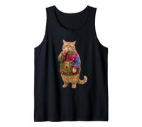 Christmas Ugly Xmas Sweater Cat Smoking Cigarette Reindeer Tank Top