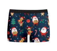 Christmas Underwear- Woven Boxers for Men- Boxers Reindeer Snowflake Santa Claus Printed Underwear Loose Festive Costumes Plus Size Retro 3d Novelty Xmas Underpants Breathable Comfortable Soft