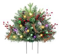 Christmas Urn Filler Lighted Artificial Outdoor Christmas Tree with Pinecones, Red Berries, Dead Branches and Tripod Stake for Porch, Driveway, Yard Outdoor Trees