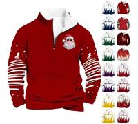 Christmas V Neck Jumper for Men UK, 1/4 Zip Pullover Xmas Santa Claus Tops Fleece Sweatshirt Long Sleeve Stand Collar Sweater 3D Jumpers Novelty Funny Christmas Sweaters Gift Multicolour