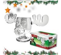 Christmas Vacation Moose Mug, Clear Thick Glass Christmas Eggnog Mug, National Lampoon’s Style Festive Eggnog for Holiday Birthday Home Xmas Decoration (1pc)