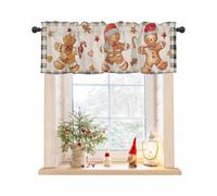 Christmas Valances for Windows/Bedroom/Living Room/Kitchen/Cafe, Gingerbread Man Vintage Buffalo Plaid Xmas Semi Sheer Small Curtain Valance Rod Pocket Light Filtering Window Treatment, 54" x 18"