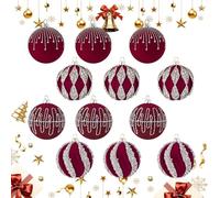 Christmas Velvet Balls,12-Piece Flocking Balls Christmas Tree Decorations - Holiday Home Decor for Indoor Outdoor Party Bedroom Living Room Kitchen Table Mantel Garland