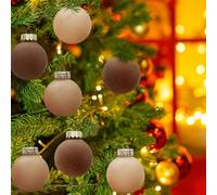 Christmas Velvet Baubles 12PCS 60mm Christmas Tree Bauble Hanging Loop Shatterproof Ornamets Personalised Decorations, Pink Green Gold Silver Navy Red Brown Burgundy Baubles