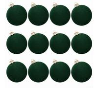 Christmas Velvet Baubles - 12PCS 6Cm Christmas Tree Bauble - Hanging Loop Shatterproof Ornamets Decorations - Pink Green Gold Silver Navy Red Brown Baubles(Pure green ink)