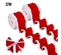 Christmas Velvet Decorative Ribbon Rolls - 2m/5m/10m Wire Flannel Ribbon for Gift Wrapping, Christmas Tree Decor & Craft DIY, Dur-able Fabric Ribbons for Holiday Floral Arrangements (2m)
