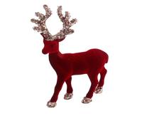 Christmas Velvet Reindeer Figurine 20cm Wine Red with Glitter Antlers