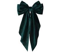 Christmas Velvet Ribbon Bow Hair Clip Dark Green Big Ponytail Holder Bow-Knot French Barrettes Hairpins with Long Tail for Women Girls Early Spring Hair Dress Decor Stuff Xmas Gift