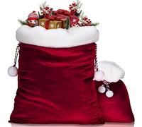 Christmas Velvet Santa Bag with Cord Drawstring Large Present Sack Red Flannel Gift Bags Giant Plush Santa Claus Bag Velvet Santa's Gift Sack for Xmas Party Kids Presents Toys Wrapping, 2 Pieces