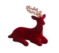 Christmas Velvet Sitting Reindeer Figurine 19cm Wine Red with Antlers