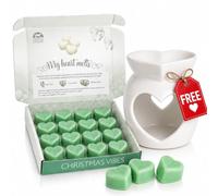Christmas Vibes Wax Melts Gift Set with Free Ceramic Burner Included, 16 Heart Shaped Wax Melts, Warm Spiced Festive Fragrance, Eco-Friendly Wax, Deluxe Gift Box by Spotless Leopard