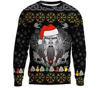 Christmas Viking Odin Crow Hoodie, 3D Printed Norse Mythology Fleece Sweatshirt Pullover Hoodies with Kanga Pocket,Sweatshirt,XL