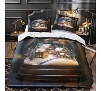 Christmas village 3D Digital Print Duvet Insert Cover 3-Piece Microfiber Lightweight Breathable Cozy winter scene Comforter Cover 2 Pillowcases Hidden Zipper Bed Set Girls Bedroom King（220x240cm）