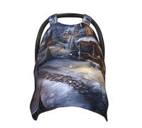 Christmas Village Baby Car Seat Canopy Cover, Multi Use Breathable Nursing Breastfeeding Covers for Mom Soft Stroller Sun Shade Newborn Shower Gift