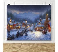Christmas Village Backdrop 10x8ft North Pole Winter Snowy Town Xmas Tree Background Winter Wonderland Merry Christmas Party Decorations Banner