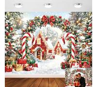 Christmas Village Backdrop 7x5ft Candy Cane Winter Snow Photo Background