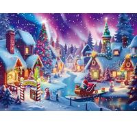 Christmas Village Backdrop For Photography North Pole Snow Village Photo Backdrop Winter Night Xmas Tree Santa Party Decorations Holiday Photo Booth Banner (8x6FT)