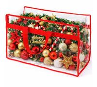 Christmas Village Clear PVC Storage Bags Boxes Organiser With Zips - Great for Toys, Lights Baubles Tinsel Wrapping Paper Bows Wreath Decorations - Bed Closet Wardrobe - Red
