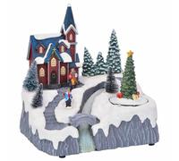 Christmas Village Decoration, Multicoloured, Plastic, 20.5 x 17 x 21 cm with Lighting, Miniature Village Scene for Living Room, Advent Decoration, Festive Season, Winter Village