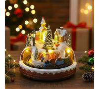 Christmas Village Decoration with Spinning Train & Christmas Tree, Musical Collectible Buildings, 8 Songs, LED Lights, Timer Function, and Dual Power (USB or Battery) - Perfect Holiday Decor & Gift