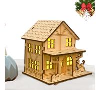 Christmas Village Display - Lighted Rustic Cottage Building Model,Collectible Figurines DIY Crafts, Wooden Cabin with LED Lights, Christmas Decorations Party Favors