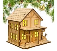 Christmas Village Display - Rustic Wooden Cottage, Construction Model with LED Lights DIY Mini House Craft Figurines, Illuminated Christmas Village Decorations for Desk Tabletop | Home Living Room