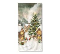 Christmas Village Door Cover Banner Decorative, Cozy Winter Scene Holiday Decor, Indoor Outdoor Festive Backdrop Supplies 36x72 Inch
