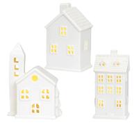 Christmas Village Figurines,3Pcs Christmas Village Sets, White Ceramic Christmas Village House Porcelain Led Light Up Christmas House for Christmas Decor,Collectible Figurines