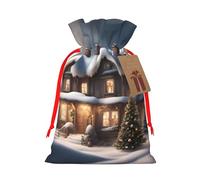 Christmas Village House 2 Gift Bag with Handles and tag, Perfect for Christmas, Birthday, Wedding or Daily Gift - (M)