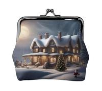 Christmas Village House 2 print Cute Buckle Coin Purses Vintage Pouch Kiss lock Change Purse Wallets for Women Fashion, Black, One Size, Vintage