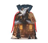 Christmas Village House 3 Gift Bag with Handles and tag, Perfect for Christmas, Birthday, Wedding or Daily Gift - (M)