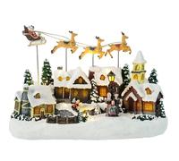 Christmas Village House, Christmas Town Scene DIY Model, 34x16.5x23 Cm Christmas Houses Village, with Music, Elks, Santa, Sleigh, LED Lights, for Add Christmas Atmosphere