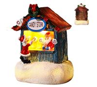 Christmas Village House, Christmas Village Santa's Shop, Resin LED Christmas Village Building Ornament, Light Up Christmas Cabin Figurine For Christmas Home Decoration