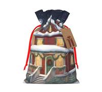 Christmas Village House Gift Bag with Handles and tag, Perfect for Christmas, Birthday, Wedding or Daily Gift - (M)