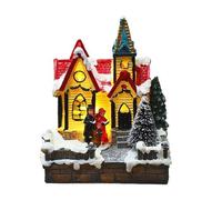 Christmas Village House, Luminous Christmas Snow House, Winter Village With LED Light, Battery Operated Light Up Village Scene, Christmas Table Ornaments Resin Christmas Scene House For Party (D)