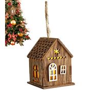 Christmas Village House Ornament - Mini Wooden Cabin Design, Built-In LED Lights, Rustic Farmhouse Style | Tree Decoration for Crafts Home Display Seasonal Celebration Collectible Decor