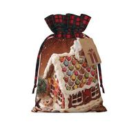 Christmas Village House Print Christmas Drawstring Gift Bags Large Xmas Present Storage Bag
